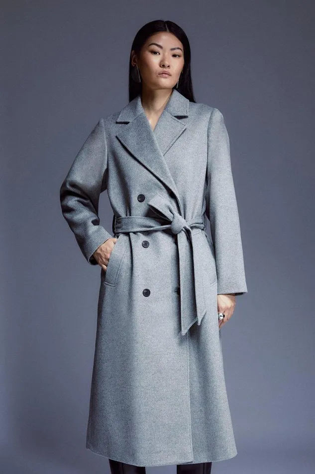 Coats and Jackets Women Karen Millen Italian Manteco Wool Textured Belted Coat Grey