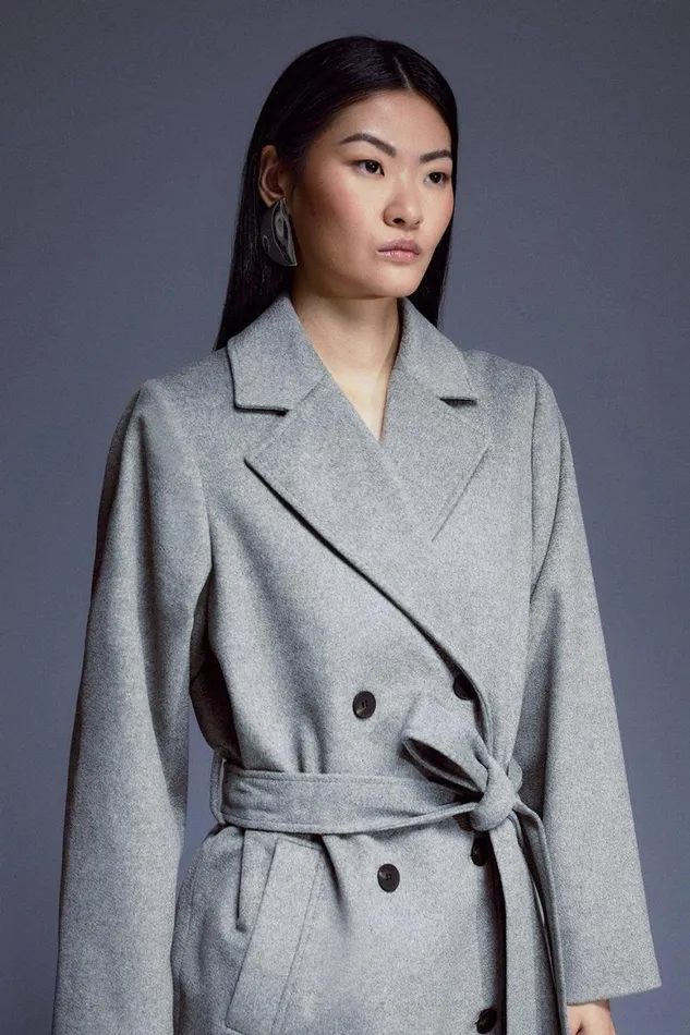 Coats and Jackets Women Karen Millen Italian Manteco Wool Textured Belted Coat Grey