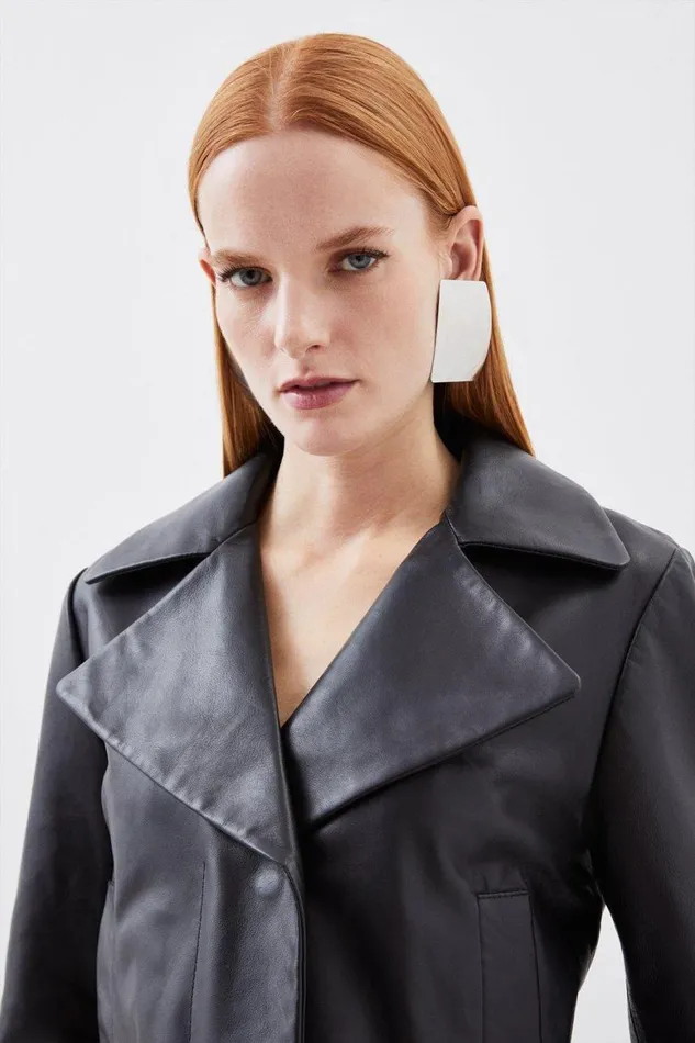 Coats and Jackets Women Karen Millen Leather Crop Trench Jacket Black