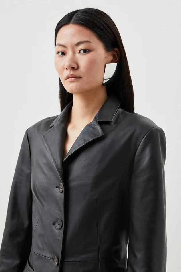 Coats and Jackets Women Karen Millen Leather Tailored Open Back Blazer Black