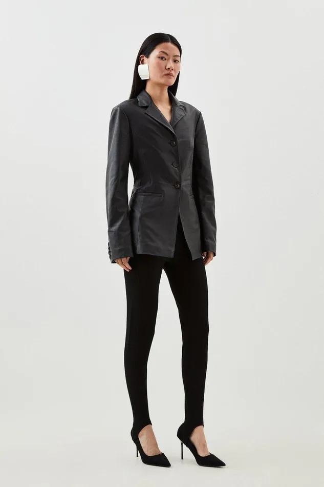 Coats and Jackets Women Karen Millen Leather Tailored Open Back Blazer Black