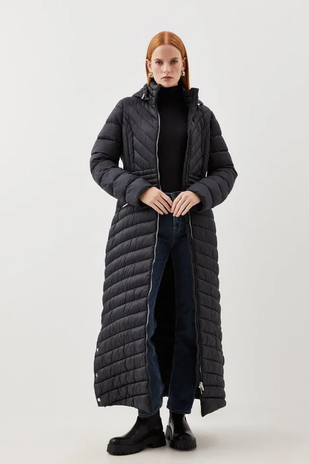 Coats and Jackets Women Karen Millen Lightweight Packable Maxi Coat Black