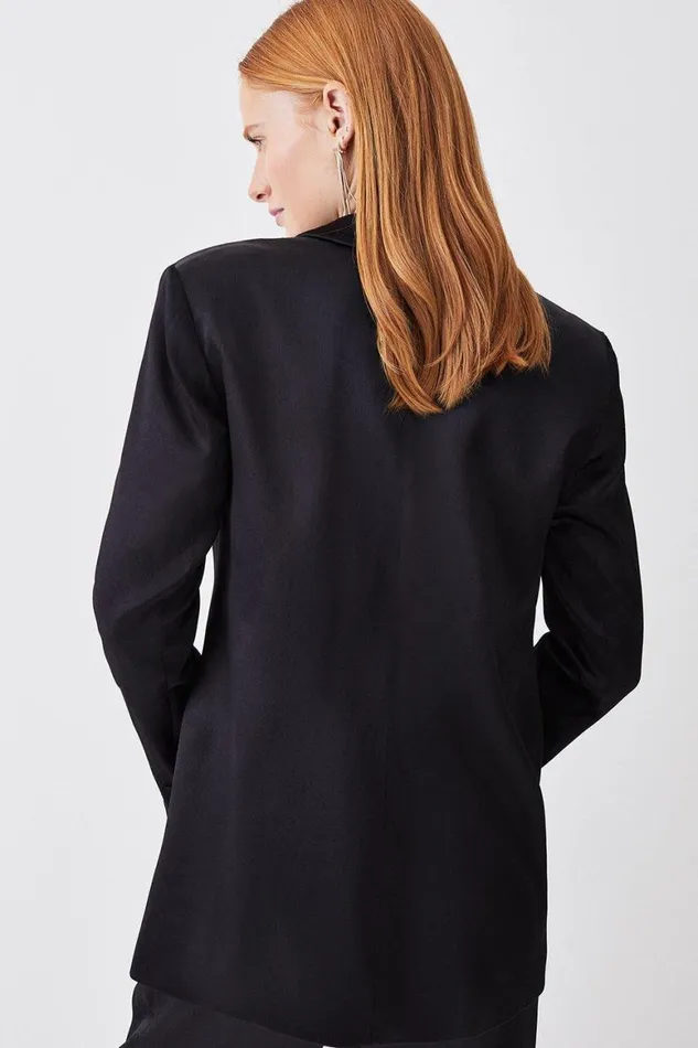 Coats and Jackets Women Karen Millen Luxe Satin Single Breasted Blazer Black