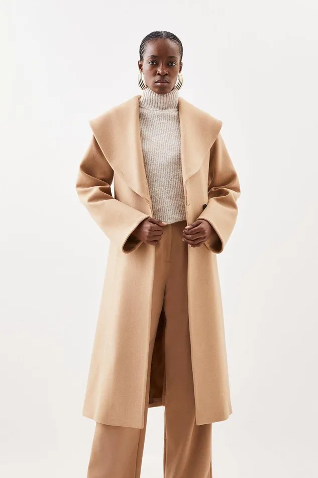 Coats and Jackets Women Karen Millen Petite Italian Manteco Wool Oversize Collar Belted Coat Camel Coats and Jackets Women Karen Millen Petite Italian Manteco Wool Oversize Collar Belted Coat Camel