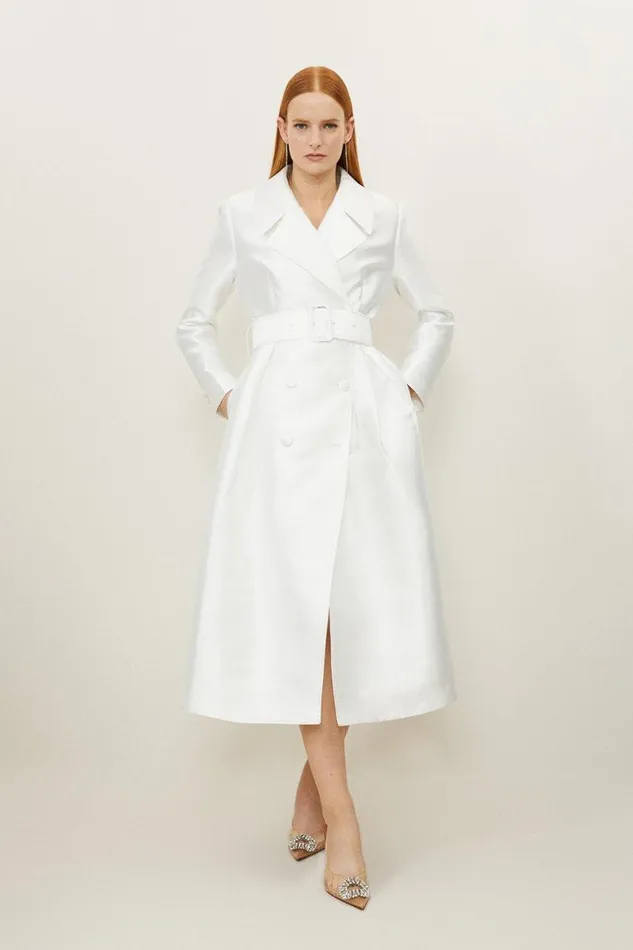 Coats and Jackets Women Karen Millen Petite Satin Twill Tailored Full Skirted Belted Midaxi Dress Ivory Coats and Jackets Women Karen Millen Petite Satin Twill Tailored Full Skirted Belted Midaxi Dress Ivory