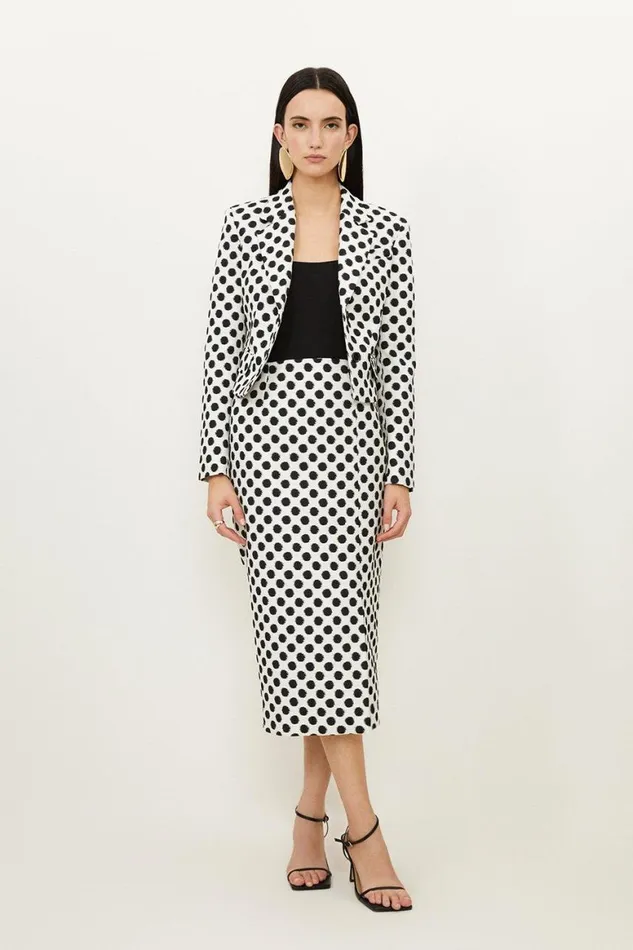 Coats and Jackets Women Karen Millen Petite Tailored Jacquard Spot Single Breasted Jacket Mono