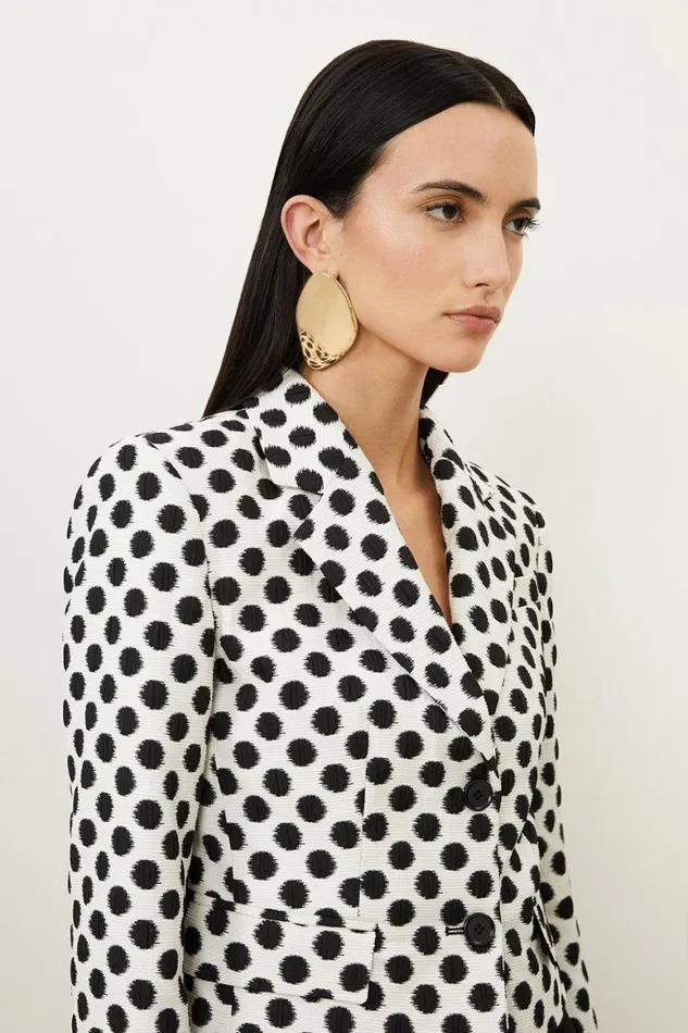 Coats and Jackets Women Karen Millen Petite Tailored Jacquard Spot Single Breasted Jacket Mono