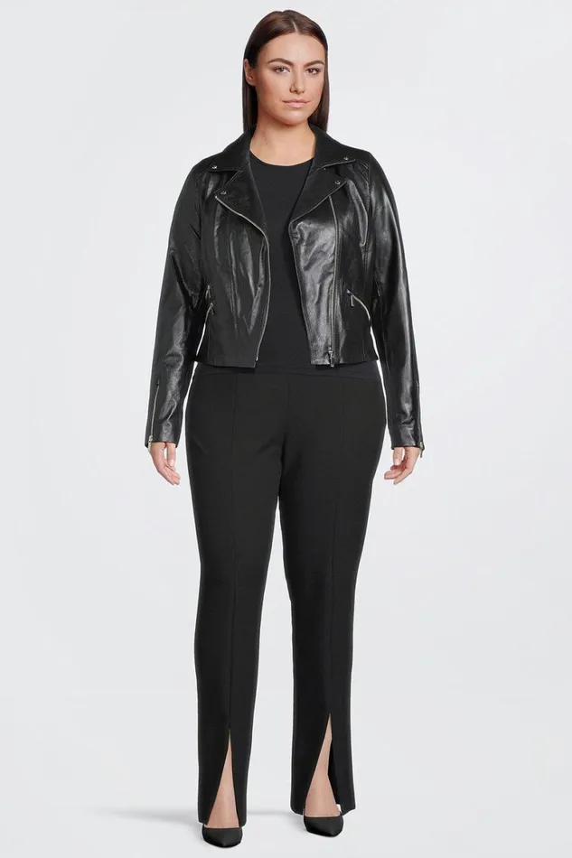 Coats and Jackets Women Karen Millen Plus Size Leather Signature Biker Jacket Black