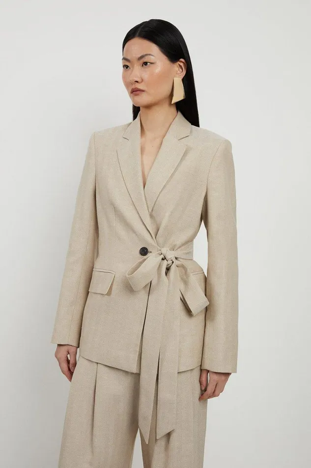 Coats and Jackets Women Karen Millen Premium Herringbone Linen Single Breasted Tailored Blazer Natural Coats and Jackets Women Karen Millen Premium Herringbone Linen Single Breasted Tailored Blazer Natural