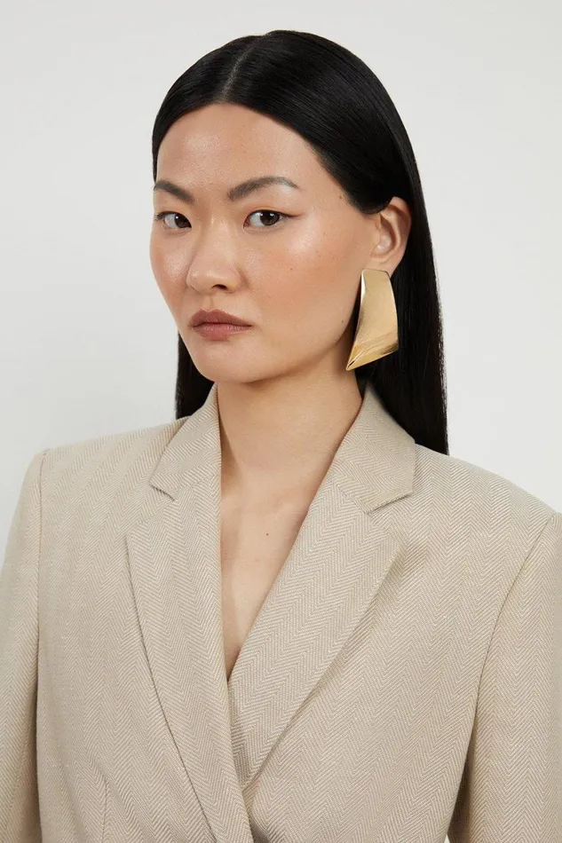 Coats and Jackets Women Karen Millen Premium Herringbone Linen Single Breasted Tailored Blazer Natural