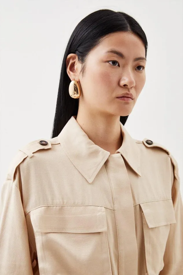 Coats and Jackets Women Karen Millen Premium Utility Linen Shacket Ivory