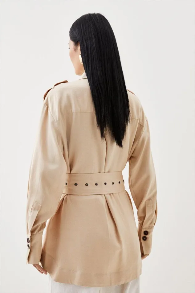 Coats and Jackets Women Karen Millen Premium Utility Linen Shacket Ivory