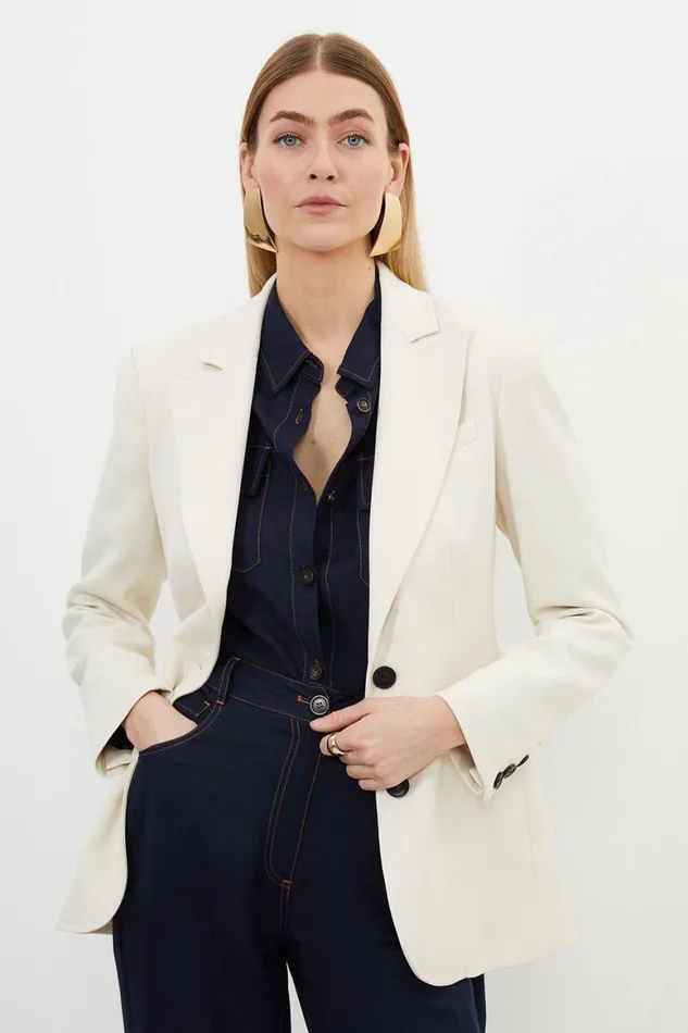 Coats and Jackets Women Karen Millen Relaxed Tailored Single Breasted Blazer Cream Coats and Jackets Women Karen Millen Relaxed Tailored Single Breasted Blazer Cream