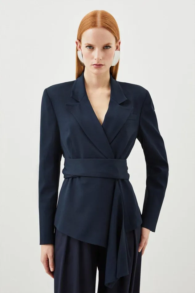 Coats and Jackets Women Karen Millen Tailored Crepe Drape Detail Tie Waist Blazer Navy Coats and Jackets Women Karen Millen Tailored Crepe Drape Detail Tie Waist Blazer Navy