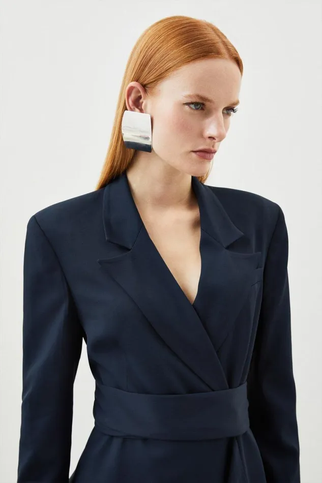Coats and Jackets Women Karen Millen Tailored Crepe Drape Detail Tie Waist Blazer Navy
