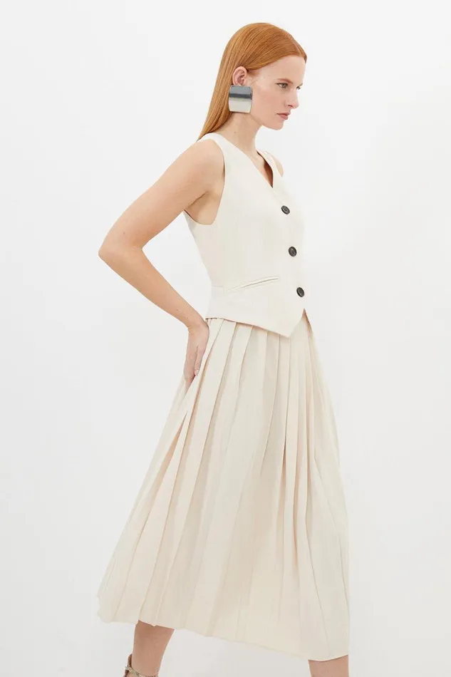 Coats and Jackets Women Karen Millen Tailored Crepe Pleated Skirt Waistcoat Midi Dress Ivory Coats and Jackets Women Karen Millen Tailored Crepe Pleated Skirt Waistcoat Midi Dress Ivory