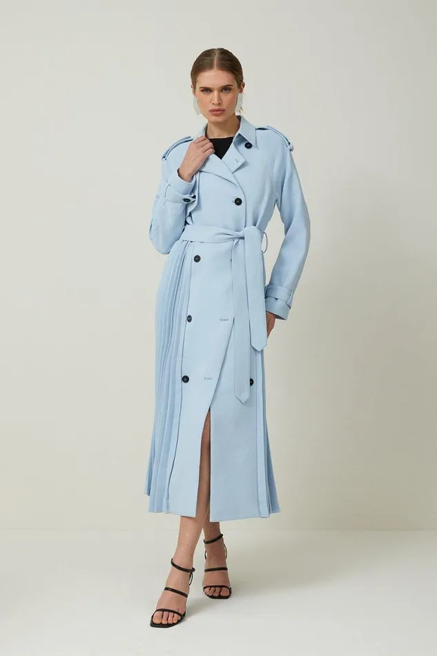 Coats and Jackets Women Karen Millen Tailored Pleat Detail Belted Trench Coat Pale Blue Coats and Jackets Women Karen Millen Tailored Pleat Detail Belted Trench Coat Pale Blue