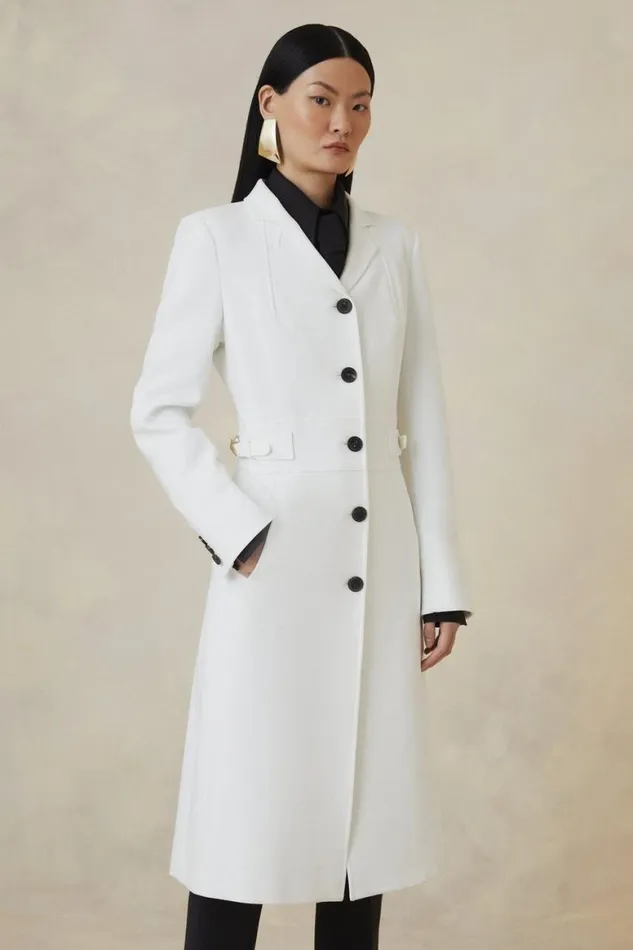 Coats and Jackets Women Karen Millen The Founder Compact Stretch Tab Waist Tailored Coat Ivory Coats and Jackets Women Karen Millen The Founder Compact Stretch Tab Waist Tailored Coat Ivory