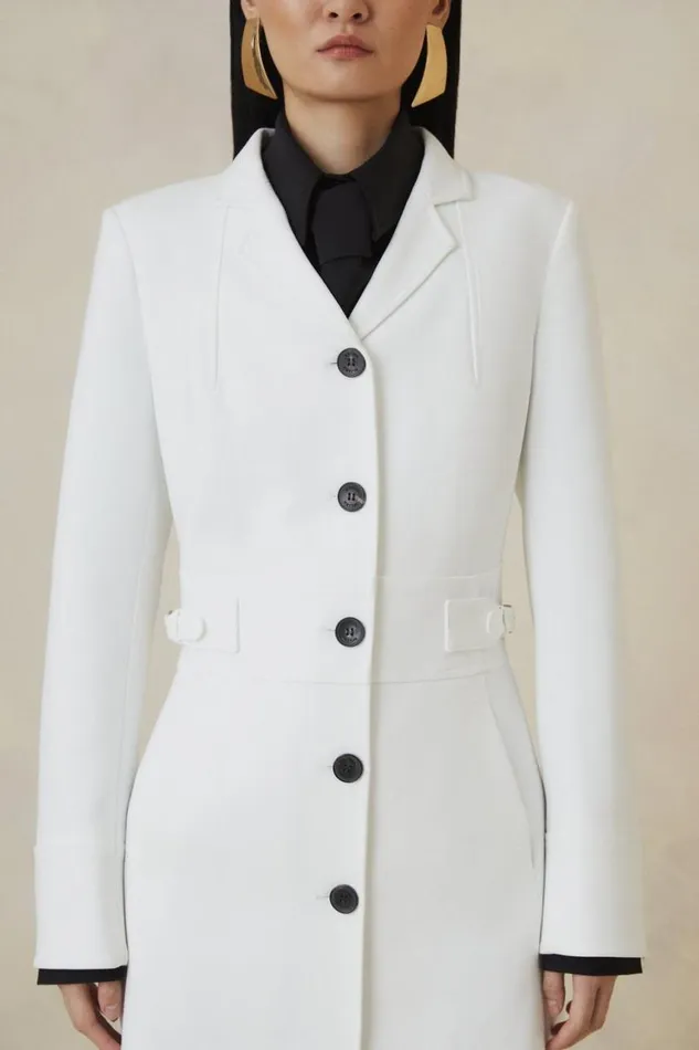Coats and Jackets Women Karen Millen The Founder Compact Stretch Tab Waist Tailored Coat Ivory