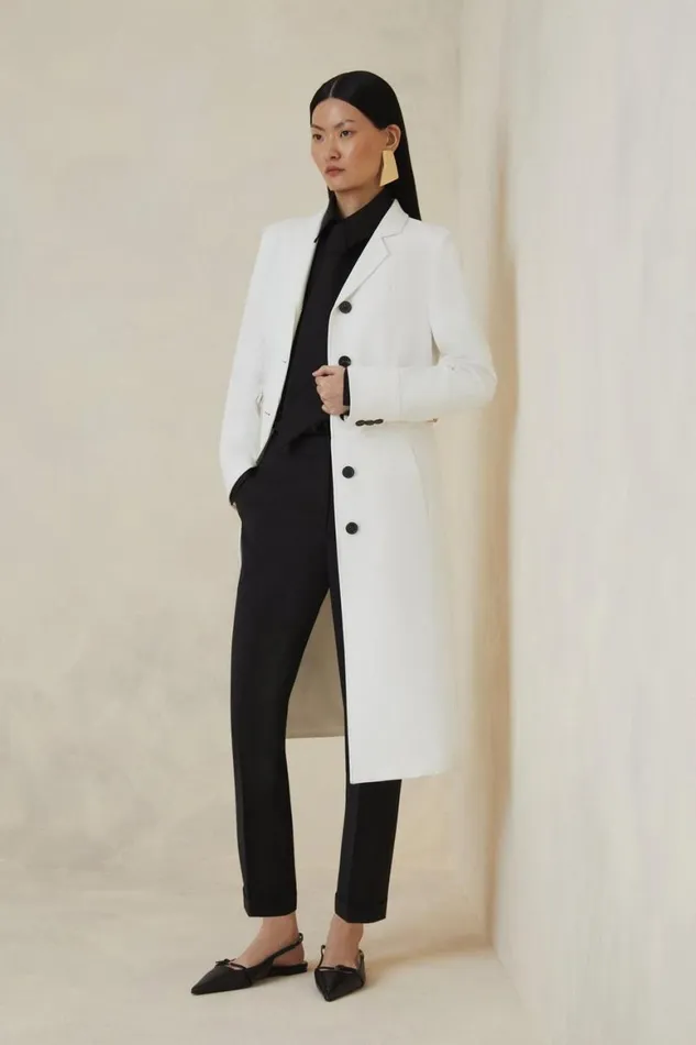 Coats and Jackets Women Karen Millen The Founder Compact Stretch Tab Waist Tailored Coat Ivory