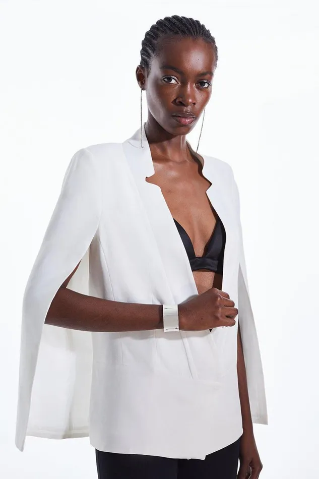 Coats and Jackets Women Karen Millen Viscose Satin Back Crepe Cape Sleeve Notch Neck Jacket Ivory Coats and Jackets Women Karen Millen Viscose Satin Back Crepe Cape Sleeve Notch Neck Jacket Ivory