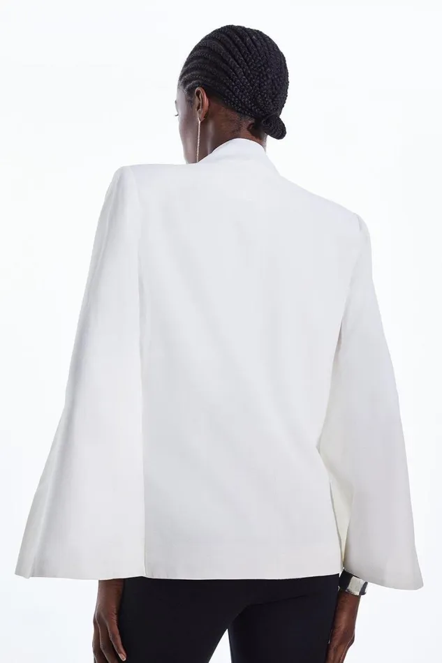 Coats and Jackets Women Karen Millen Viscose Satin Back Crepe Cape Sleeve Notch Neck Jacket Ivory