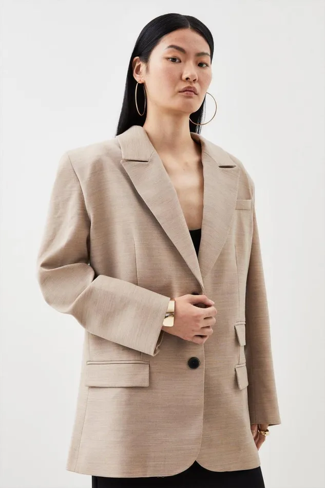 Coats and Jackets Women Karen Millen Wool Blend Statement Shoulder Single Breasted Tailored Blaze Neutral