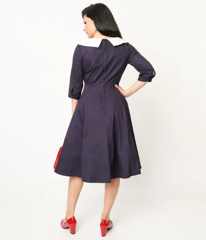 Collectif Navy and White Elle Swing Dress Dresses Unique Vintage Swing