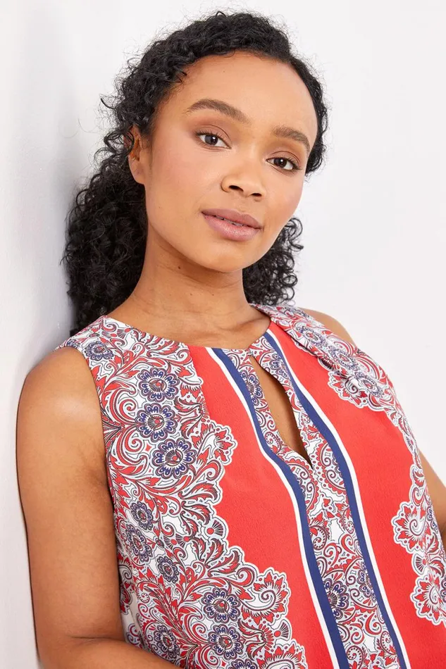 Coral Petite Paisley Border Print Vest Top Women Roman Tops