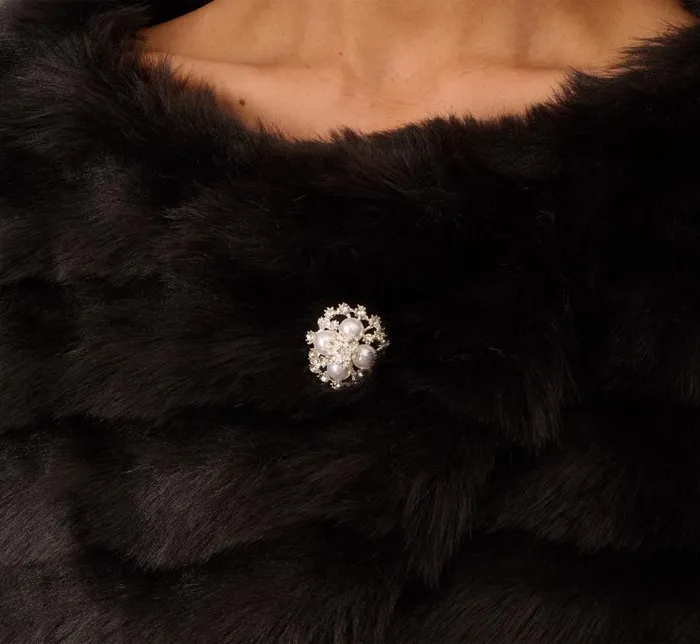 Cover Ups Womens Adrianna Papell Faux Fur Wrap With Stone Broach In Black