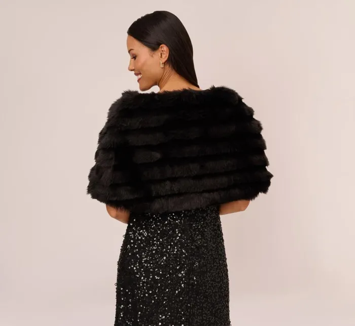 Cover Ups Womens Adrianna Papell Faux Fur Wrap With Stone Broach In Black