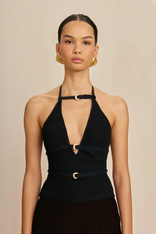 Cult Gaia Evy Knit Top Black Women Tops