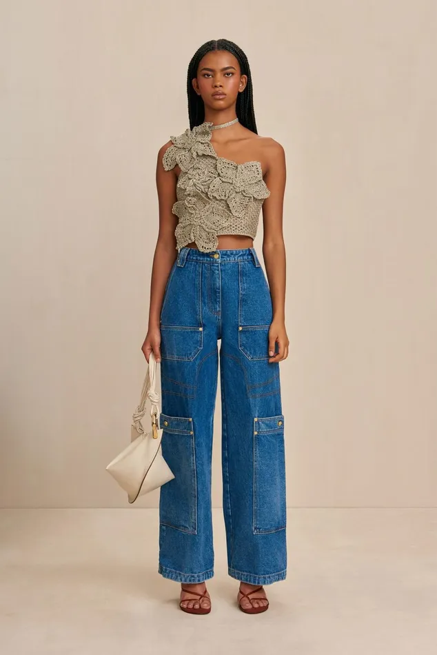 Cult Gaia Nazanin Crochet Top Tea Shimmer Women Knits