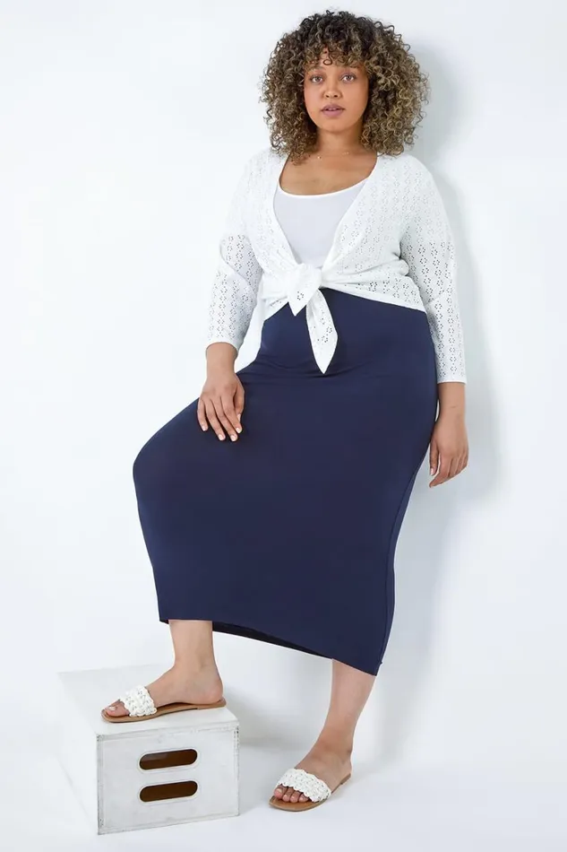 Curve Elastic Waist Stretch A Line Midi Skirt Women Roman Skirts