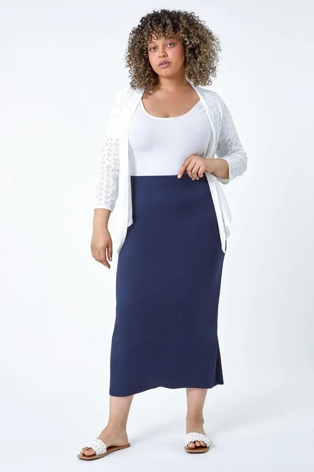 Curve Elastic Waist Stretch A Line Midi Skirt Women Roman Skirts