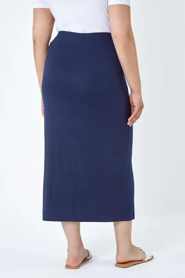 Curve Elastic Waist Stretch A Line Midi Skirt Women Roman Skirts