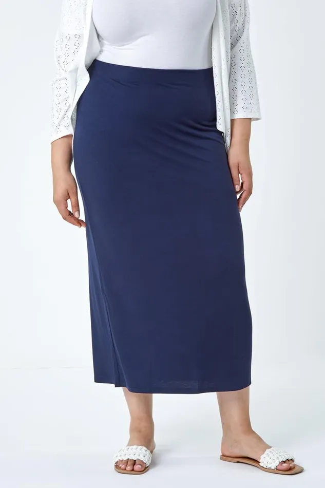 Curve Elastic Waist Stretch A Line Midi Skirt Women Roman Skirts