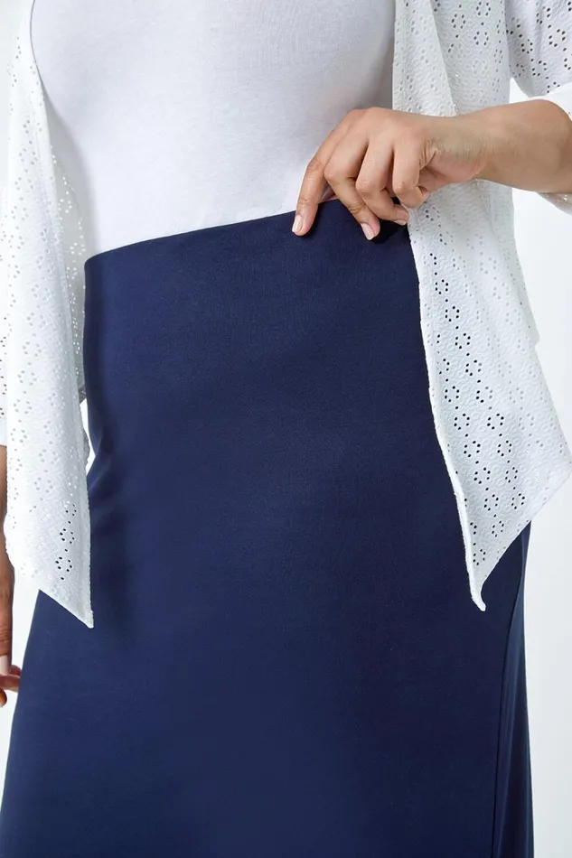 Curve Elastic Waist Stretch A Line Midi Skirt Women Roman Skirts