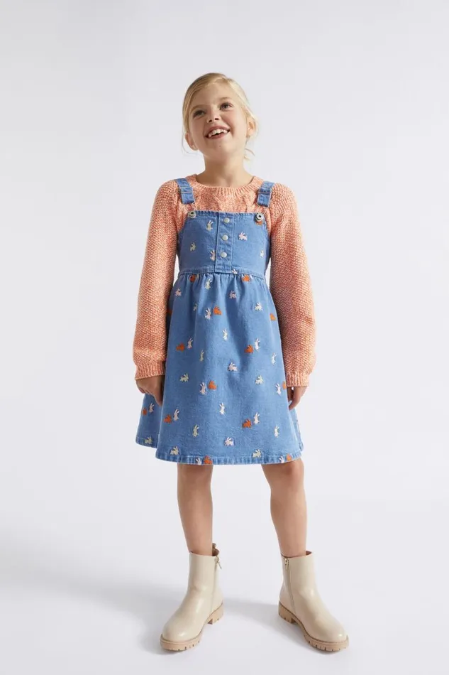 Denim and Jeans Girl Seed Heritage Bunny Denim Pinafore Original Indigo