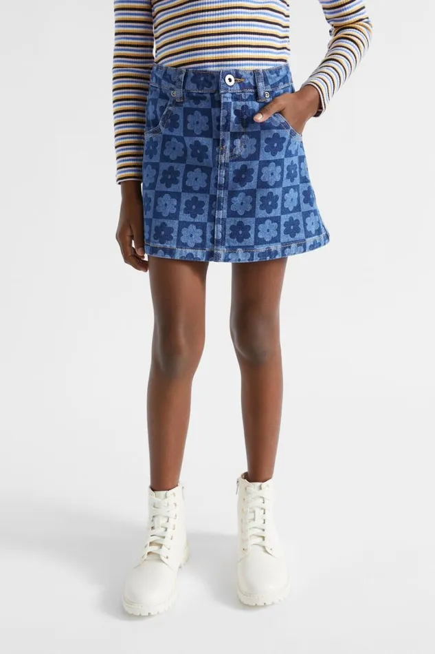 Denim and Jeans Girl Seed Heritage Checked Denim Skirt Indigo