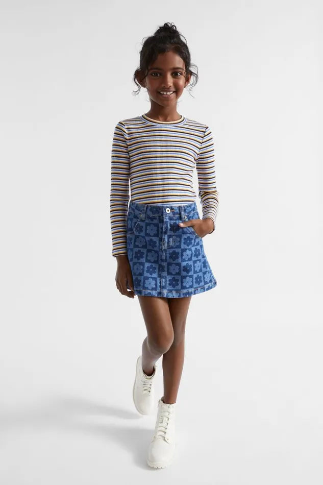 Denim and Jeans Girl Seed Heritage Checked Denim Skirt Indigo