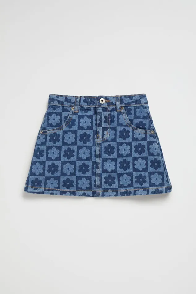 Denim and Jeans Girl Seed Heritage Checked Denim Skirt Indigo