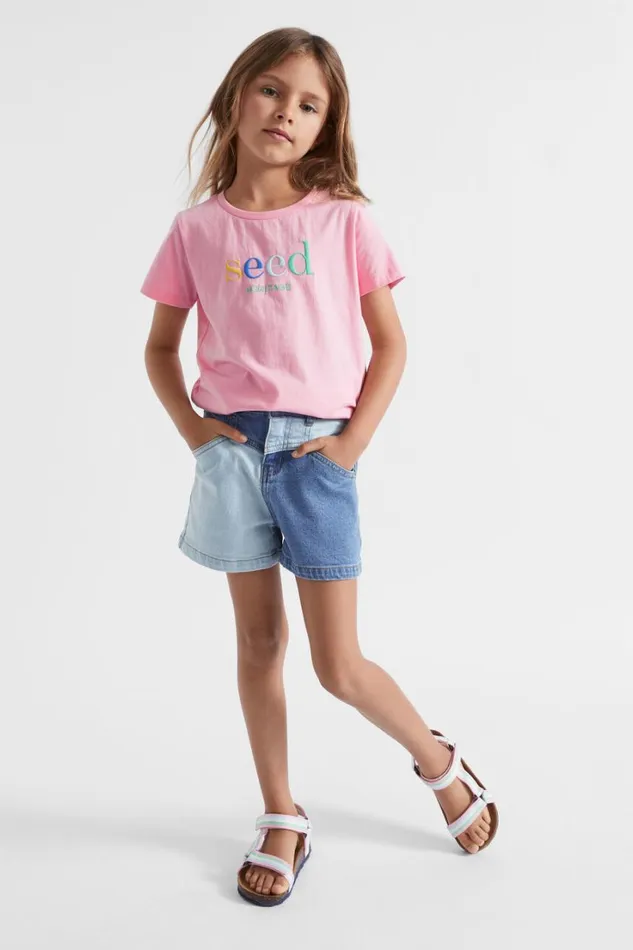 Denim and Jeans Girl Seed Heritage Colourblock Denim Short Light Wash Multi