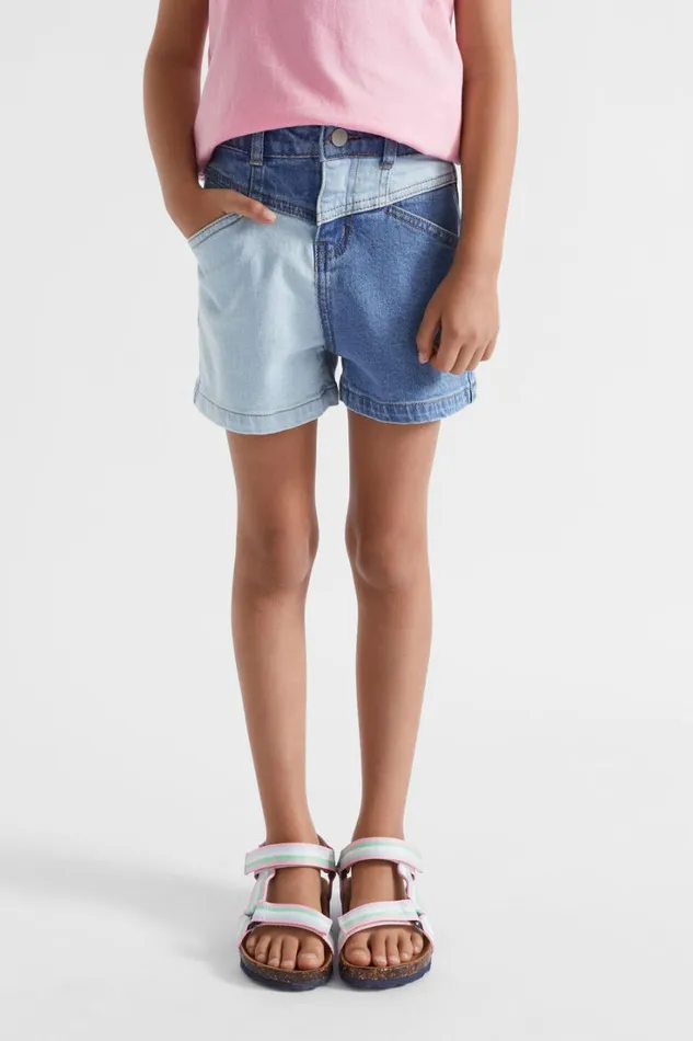Denim and Jeans Girl Seed Heritage Colourblock Denim Short Light Wash Multi