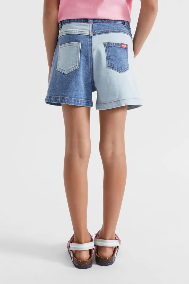 Denim and Jeans Girl Seed Heritage Colourblock Denim Short Light Wash Multi
