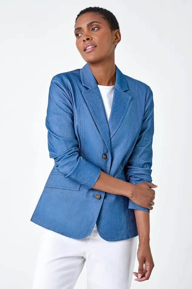 Denim Denim Stretch Blazer Women Roman Occasionwear