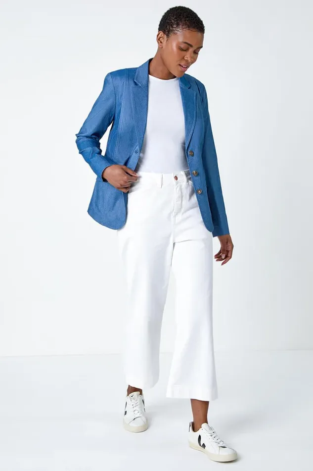 Denim Denim Stretch Blazer Women Roman Occasionwear