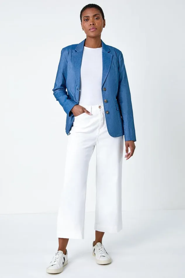 Denim Denim Stretch Blazer Women Roman Occasionwear