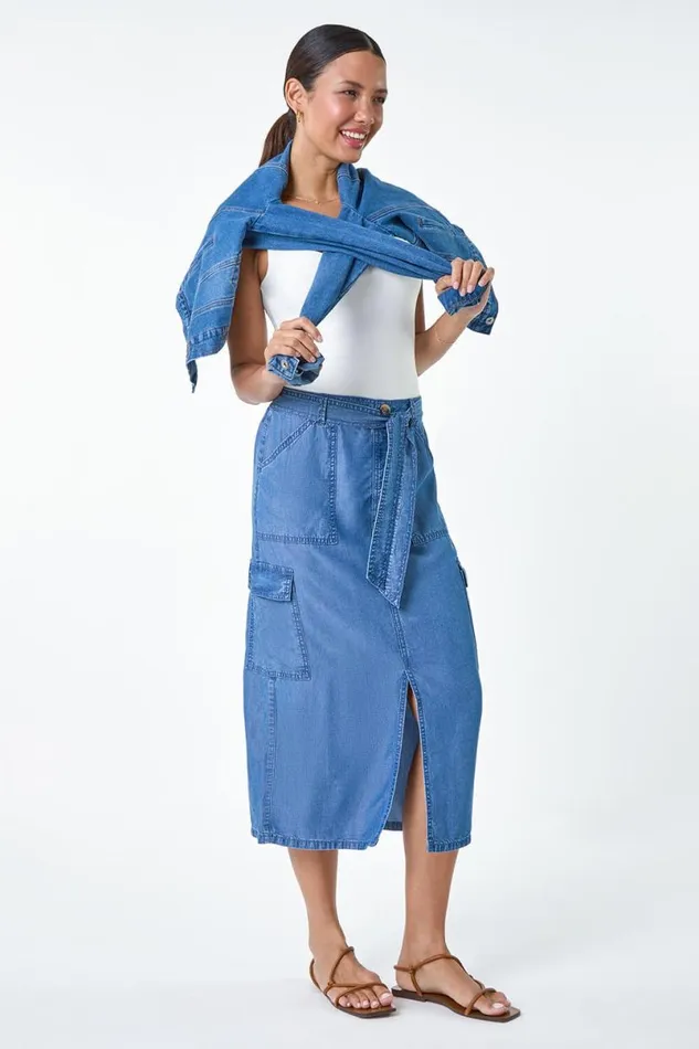 Denim Pocket Detail Cargo Skirt Women Roman Skirts