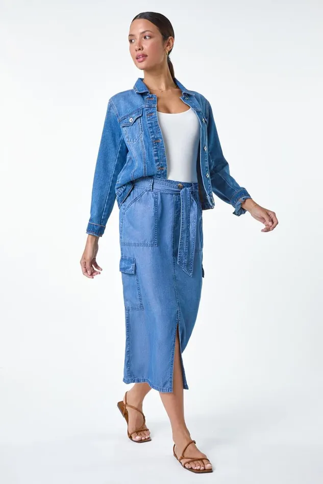 Denim Pocket Detail Cargo Skirt Women Roman Skirts